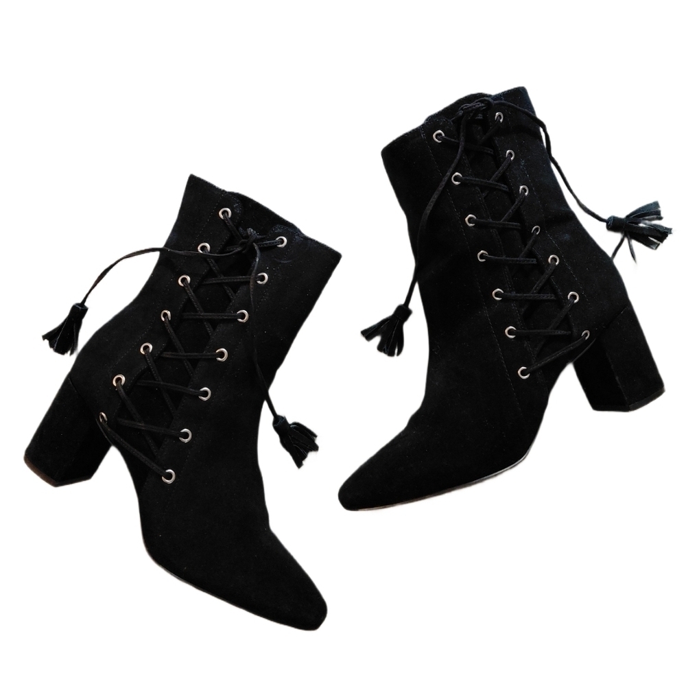 Anthropologie & Matisse Black Suede Tassle Ankle Boots Women's Black Booties 7.5